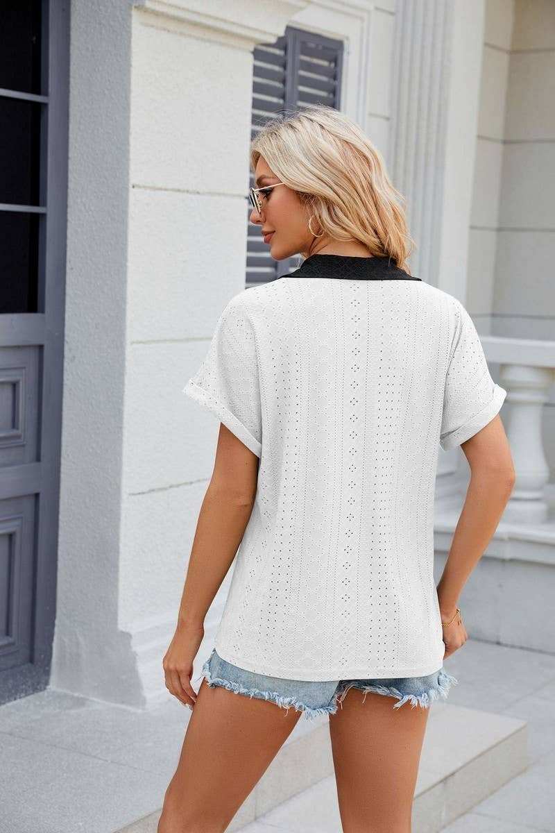 CWTTS0832_V-Neck Short Sleeve Knit Top