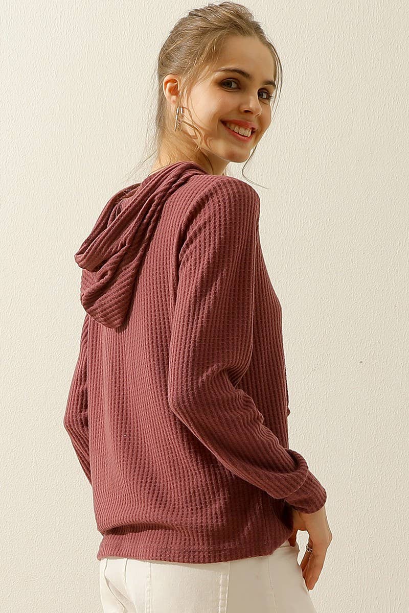 CWOHOL444_HOODED WAFFLE KNIT SWEATER TOP LOUNGE WEAR