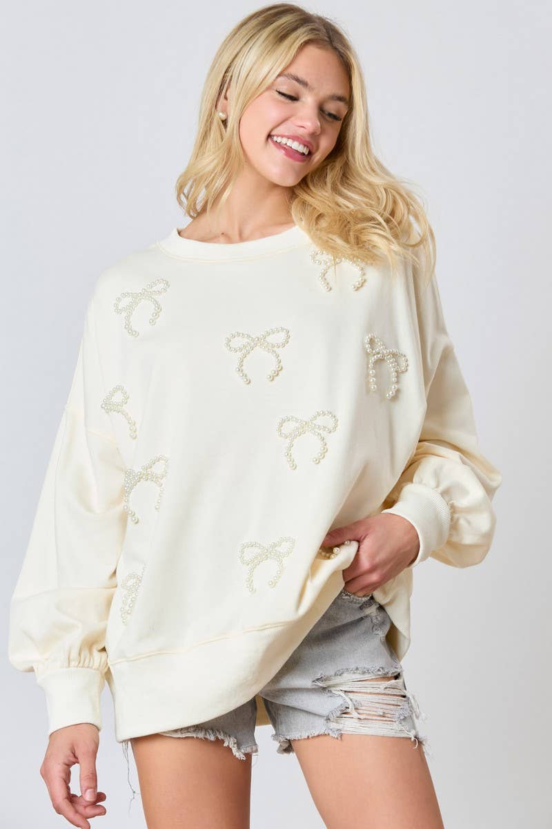 CWTBLL01261_PEARL BOW DETAIL LONG SLEEVE SWEATSHIRT
