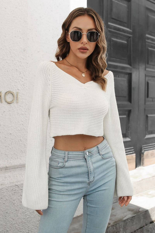 CWOSWL1780_V-Neck Long Sleeve Pullover Sweater