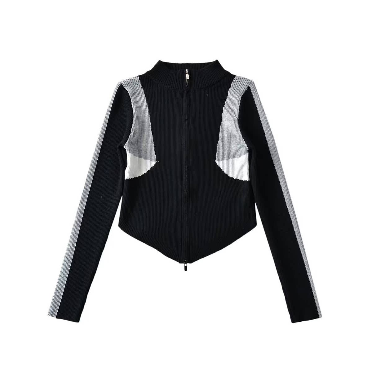 DESIGN SENSE COLOR CONTRAST DOUBLE ZIP SWEATER