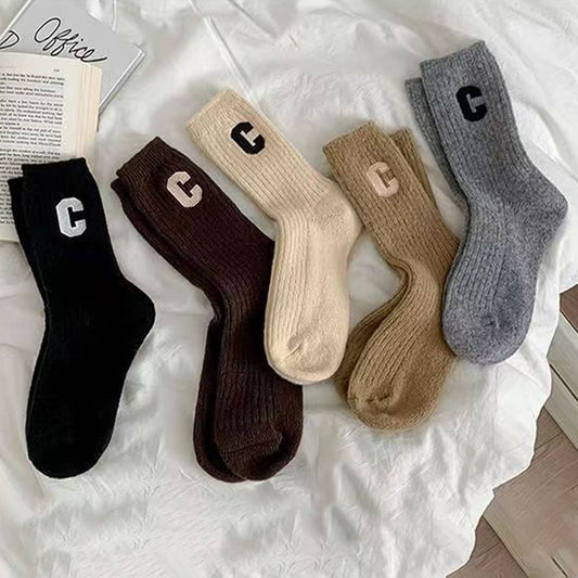 AUTUMN AND WINTER WARM LETTER C MID-TUBE SOCKS_CWMS1055