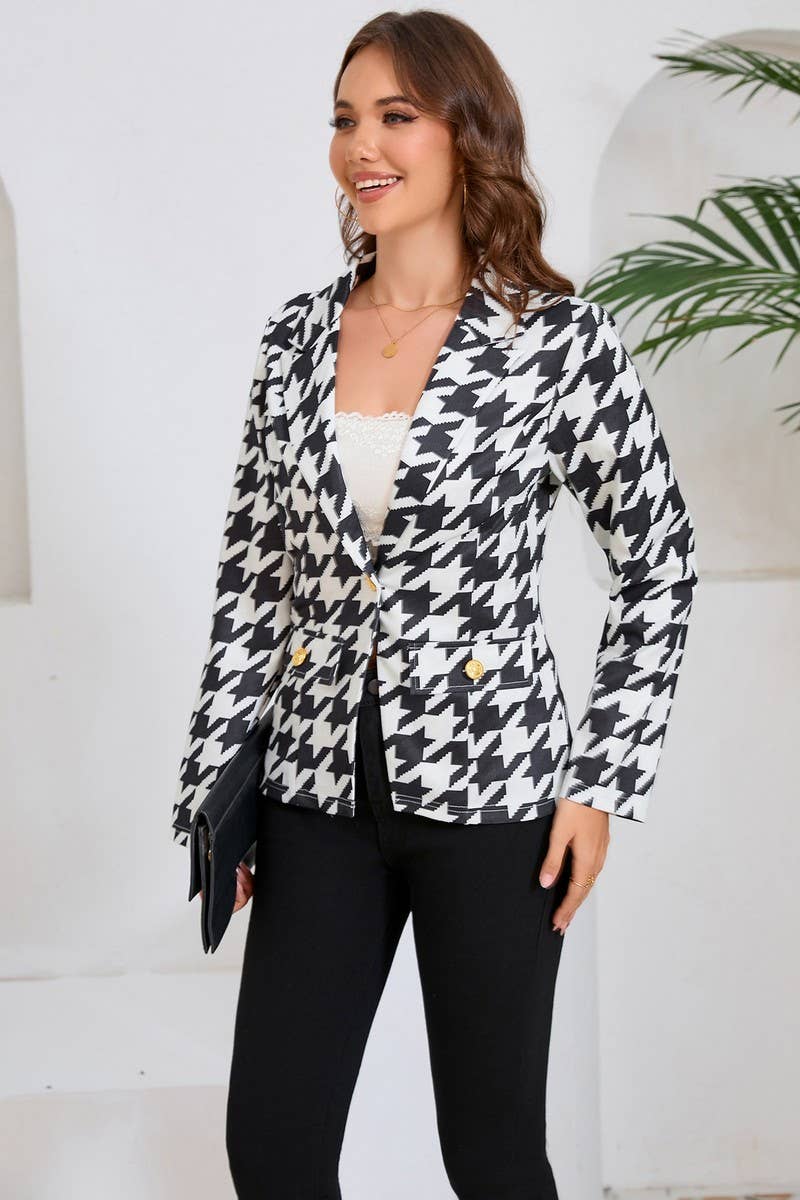 CWOBL0172_SINGLE BREASTED LAPEL HOUNDSTOOTH BLAZER
