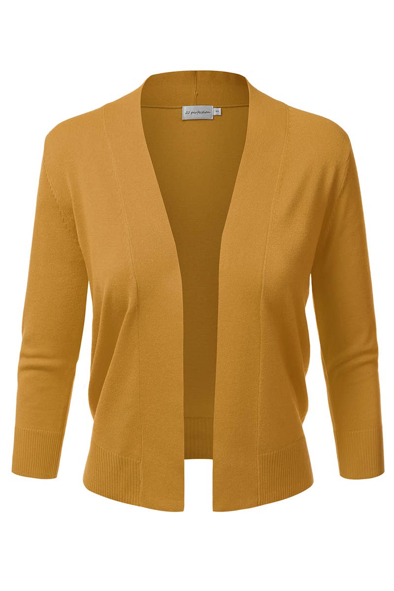 AWOCAS074_Basic 3/4 Sleeve Open Front Cropped Cardigan