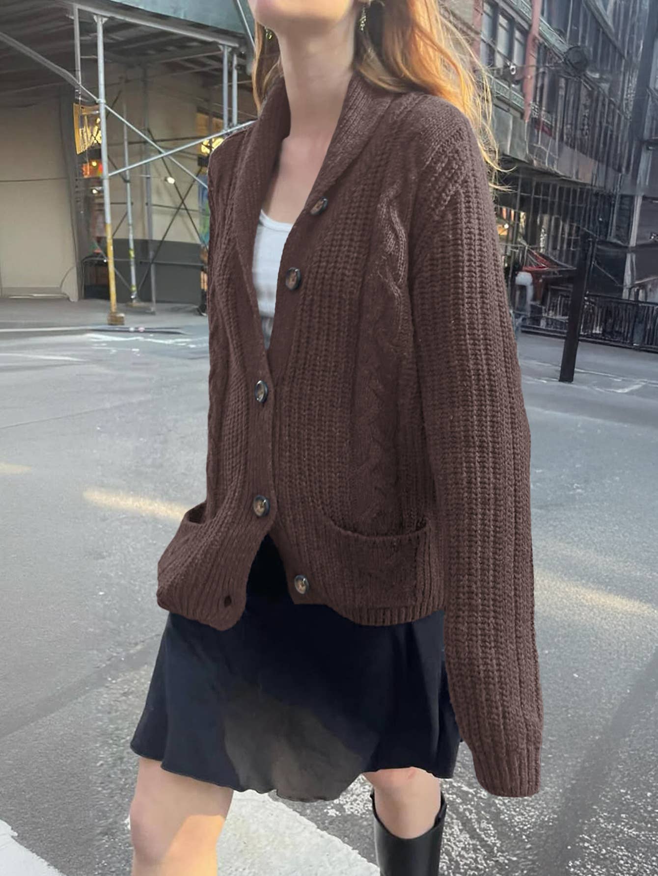 Casual simple button long-sleeved woolen coat