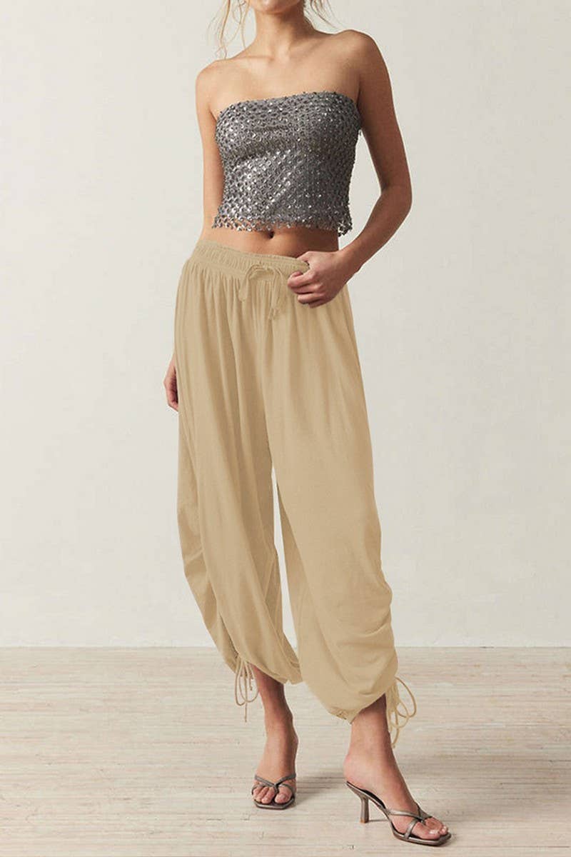 CWBLP2169_DRAWSTRING TIE WAIST LANTERN JOGGER PANTS