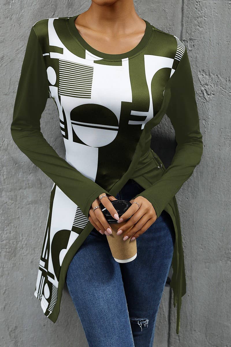 CWTTL1967_SIMPLE GEOMETRIC PATTERN SLIM FIT LONG T-SHIRT