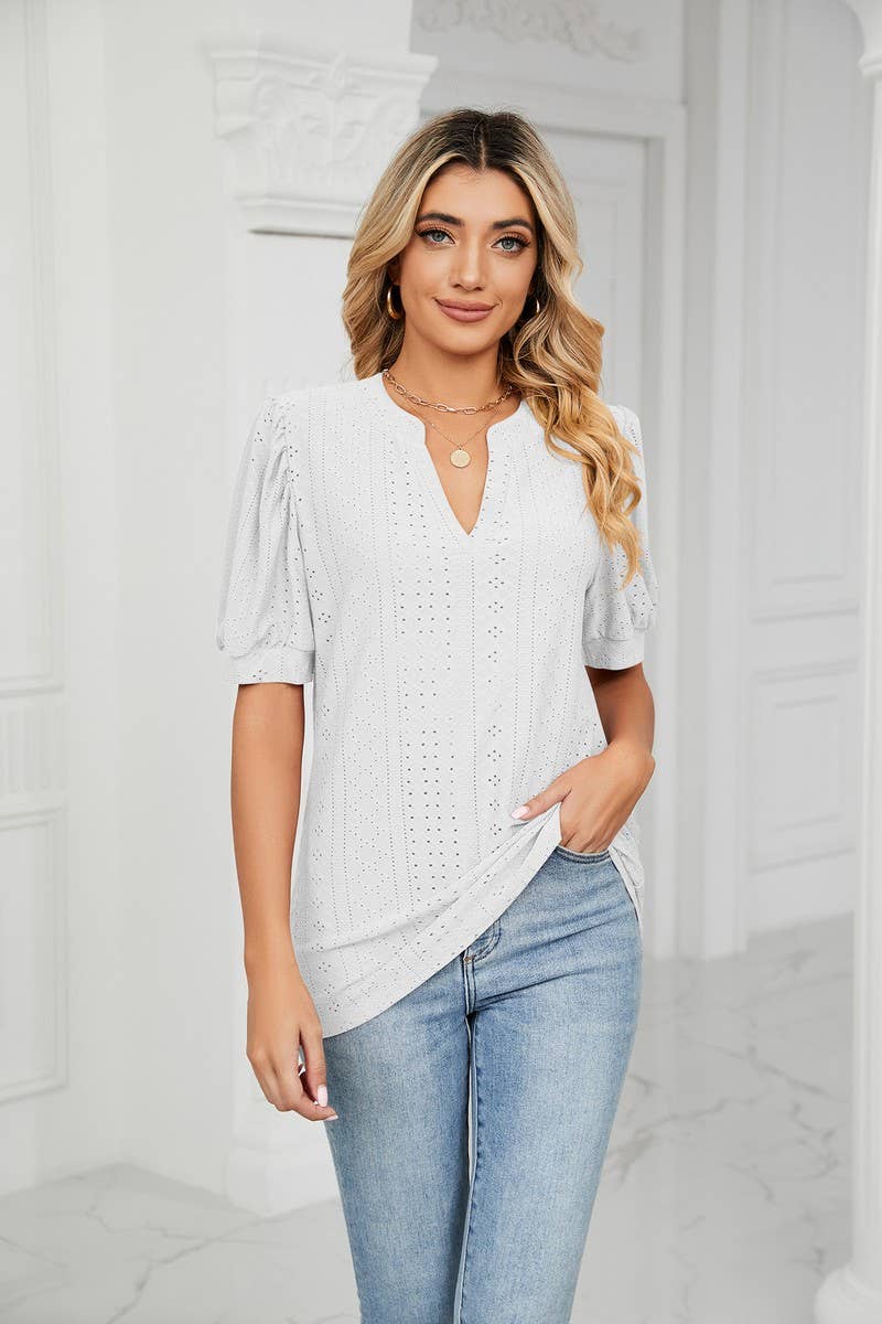 CWTSTS0358_V-Neck Short Sleeve Knit Top