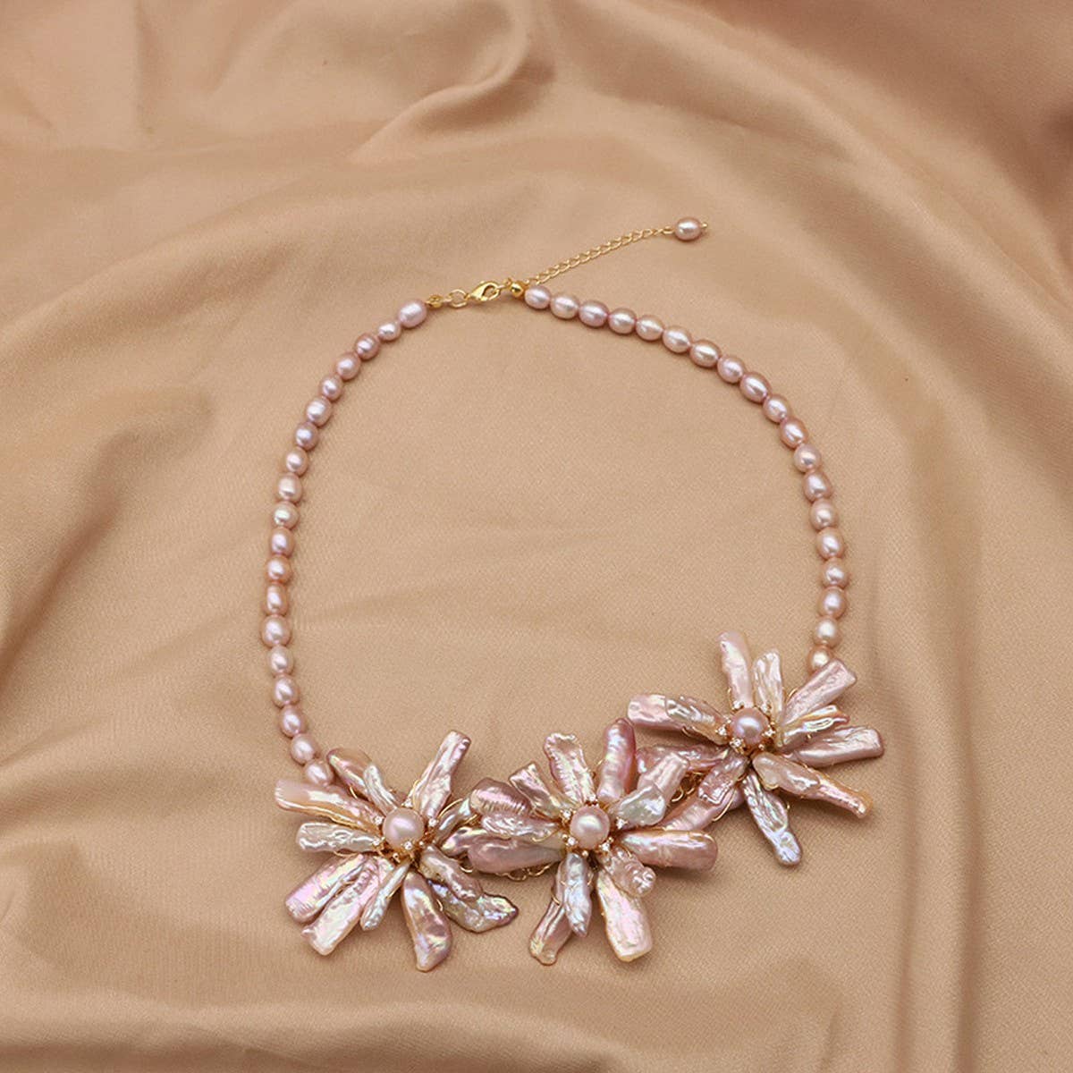 NATURAL PEARL PINK PURPLE FLOWER NECKLACE