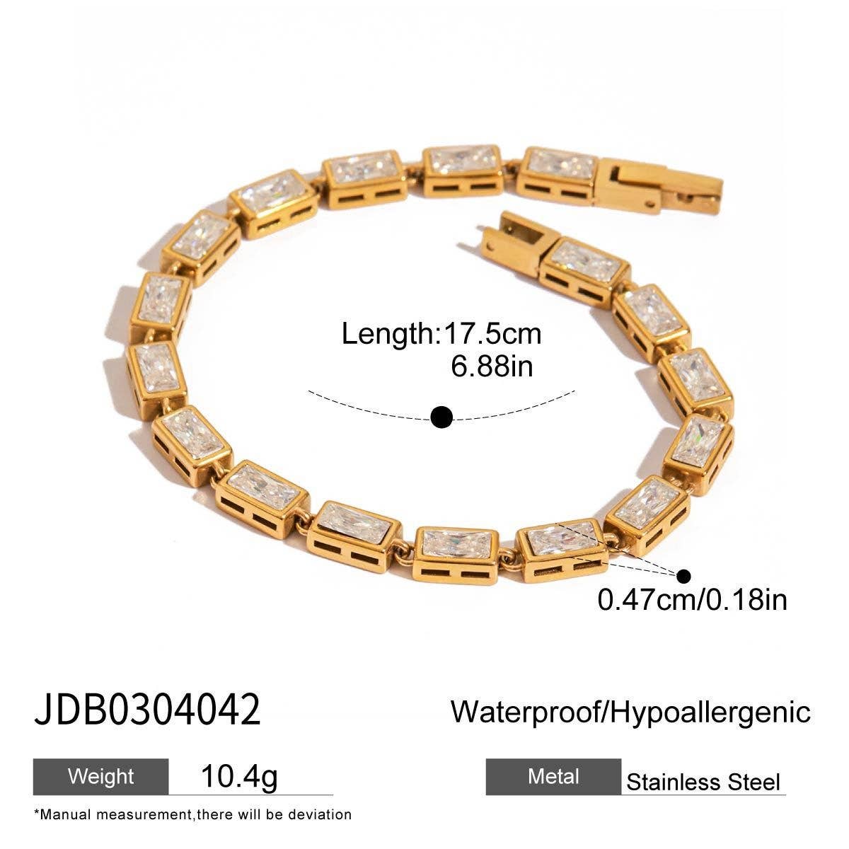 18K Gold Square Zircon Tennis Bracelet, Minimalist_CWAJE4778
