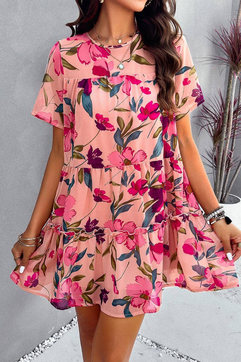 CWDSD7136_2025 LEISURE HOLIDAY PRINT SHORT SLEEVE DRESS