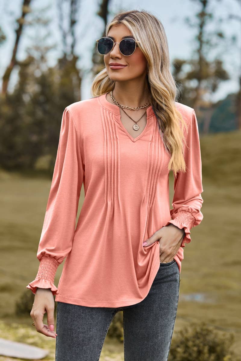 CWTBLL2709_FALL STRETCH V-NECK LONG-SLEEVED TOP