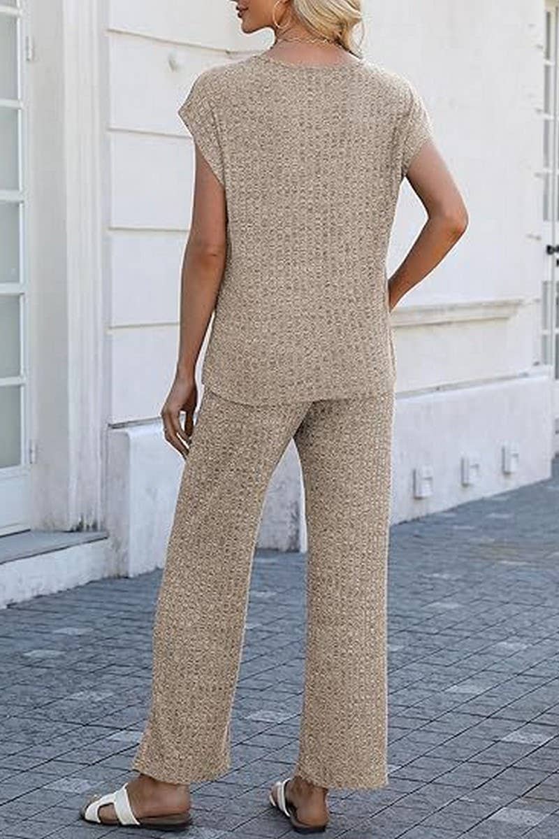 CWSTB1611_STRIPED BRUSHED SLIT TOP AND TROUSERS SET