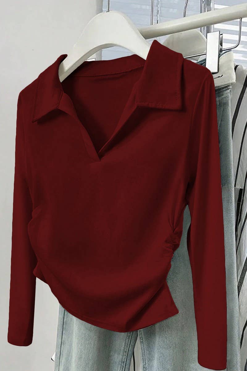 CWTBLL01035_CASUAL SOLID V NECK LONG SLEEVE TEE