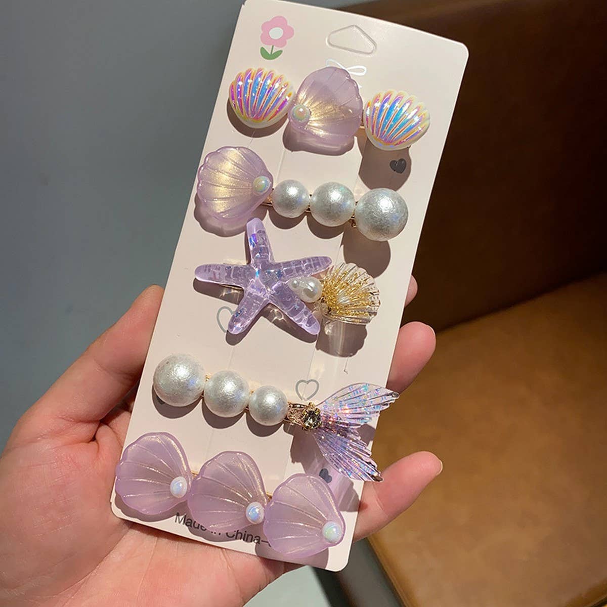 CWAHA07412_STARFISH SHELL HAIR CLIP FOR GIRLS SUMMER