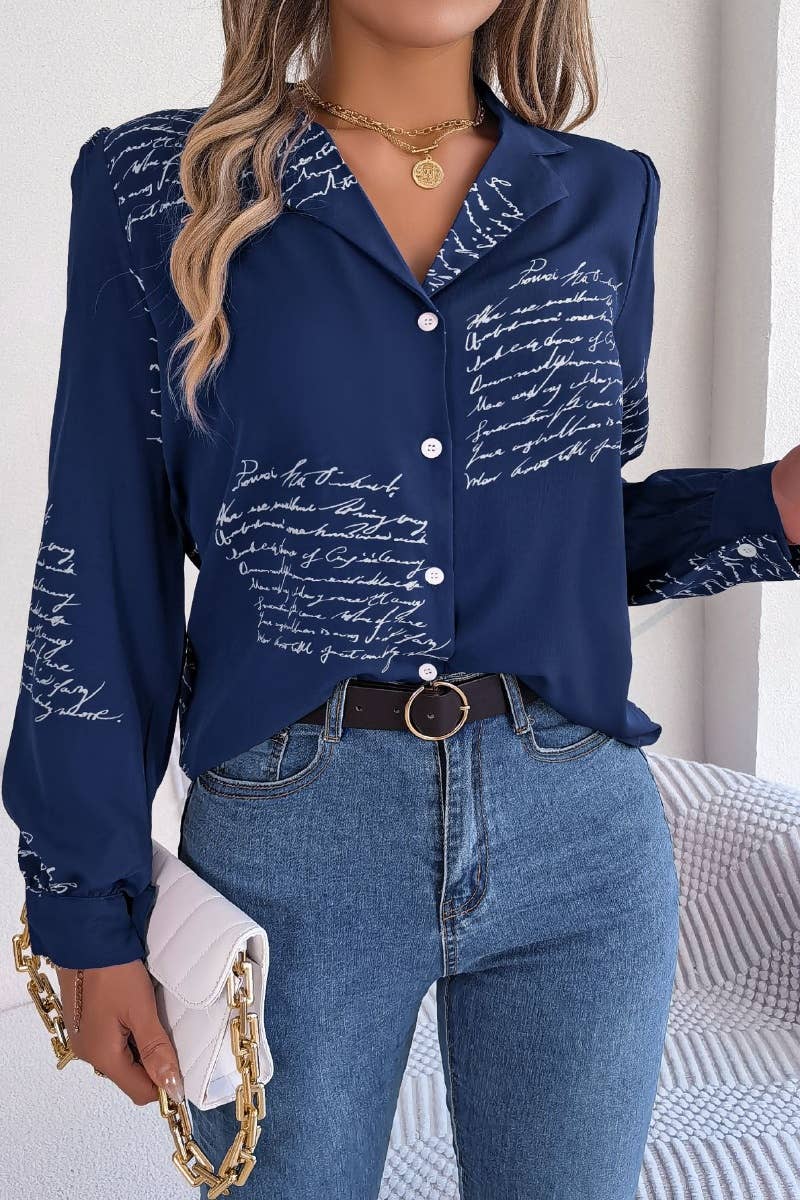 CWTSTL1205_CASUAL LETTER SUIT COLLAR LONG-SLEEVED SHIRT