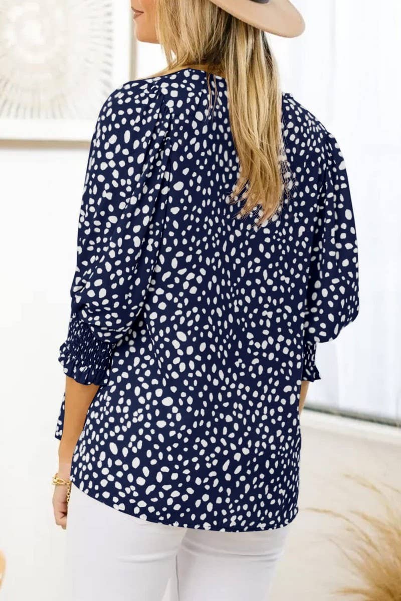 CWTBLS1600_ROUND NECK PRINTED SHORT-SLEEVED CHIFFON SHIRT