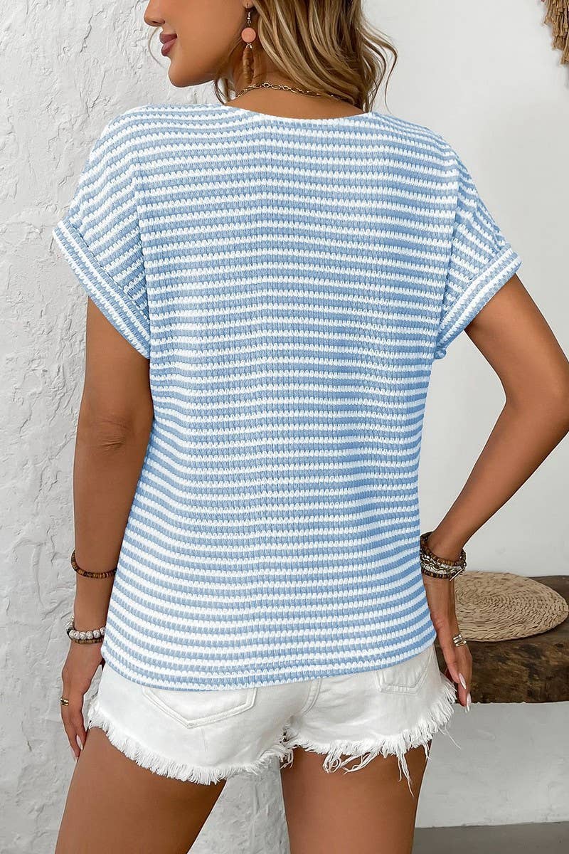 CWTTS1356_MER WOMEN'S KNITTED V-NECK SHORT SLEEVES