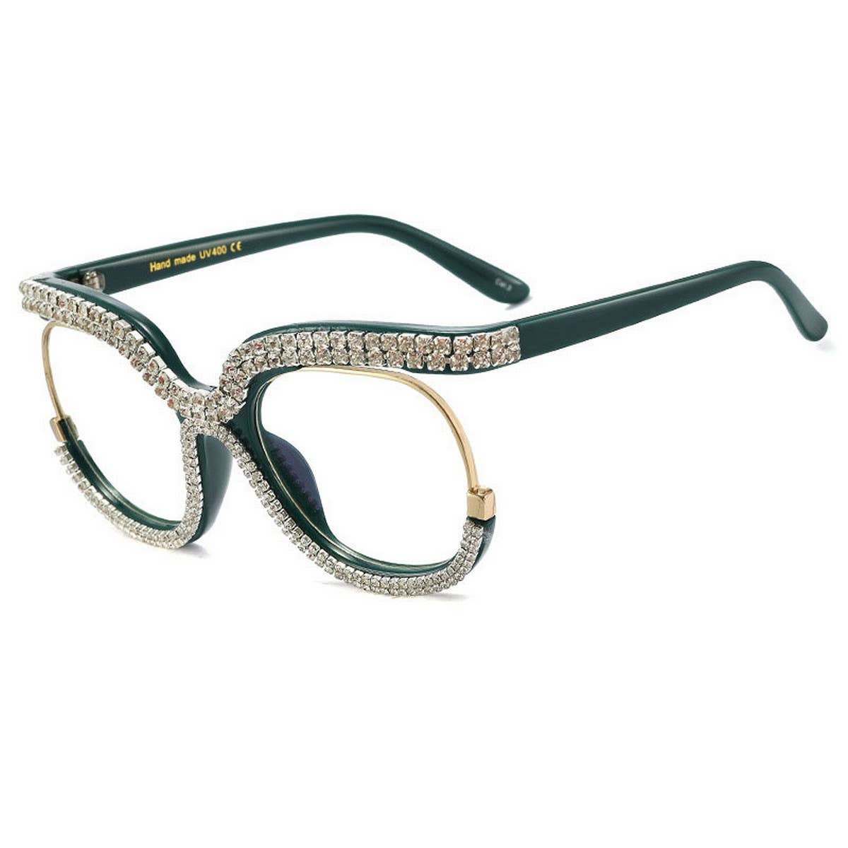 HALF FRAME RHINESTONE PLAIN MIRROR DIAMOND GLASSES