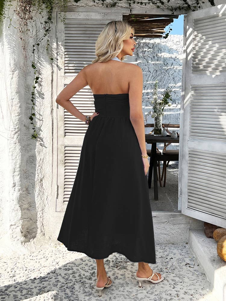 Casual high-waisted sleeveless halter dress