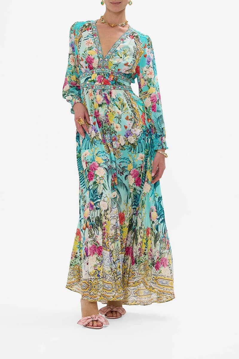 CWDMD5722_SUMMER V-NECK LONG-SLEEVED PUFF SLEEVE DRESS