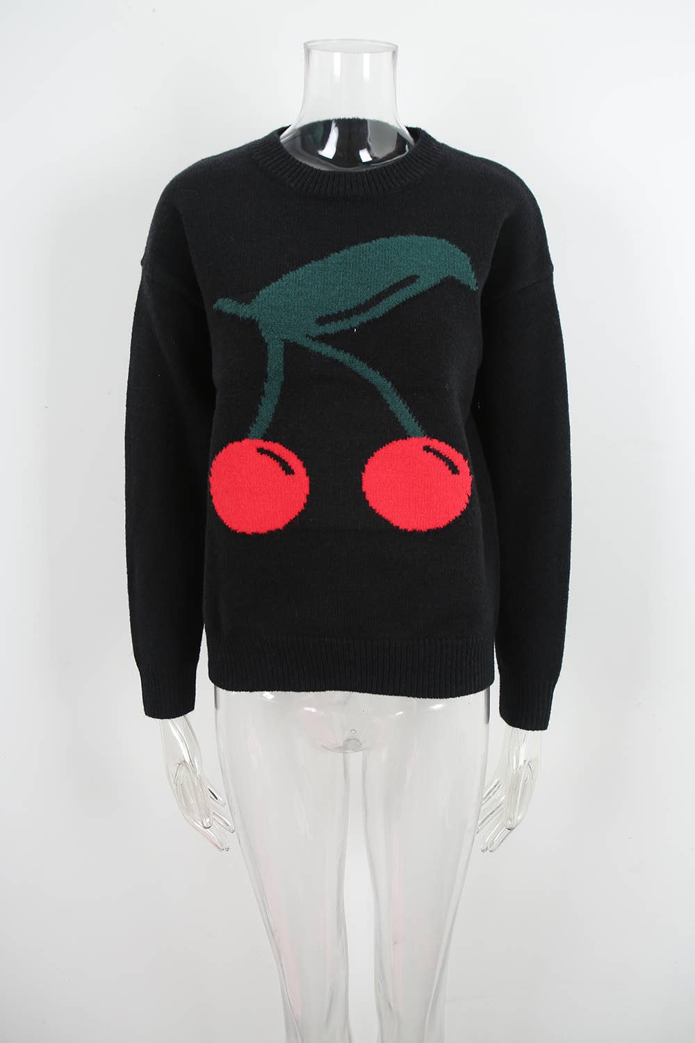 Cherry jacquard Valentine's Day knitted sweater