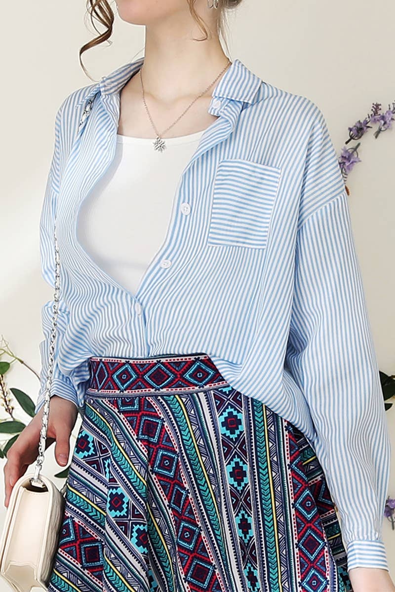 CWTSTL450_VERTICAL STRIPE BUTTON DOWN ONE POCKET SHIRTS