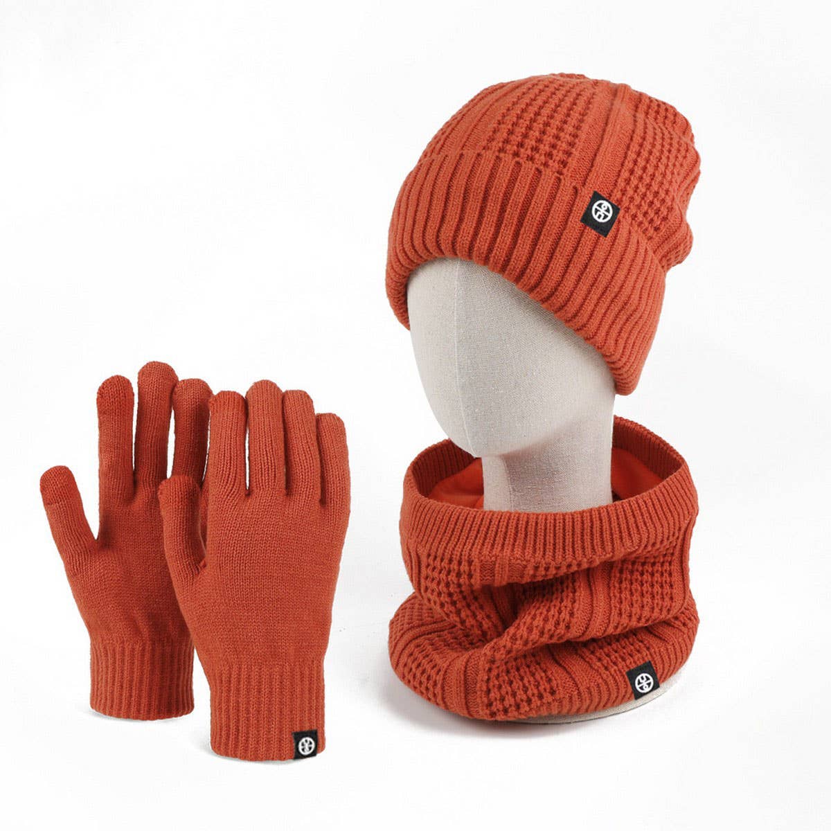 WINTER WOOL WARM PLUS FLEECE SCARF THREE PIECE SET