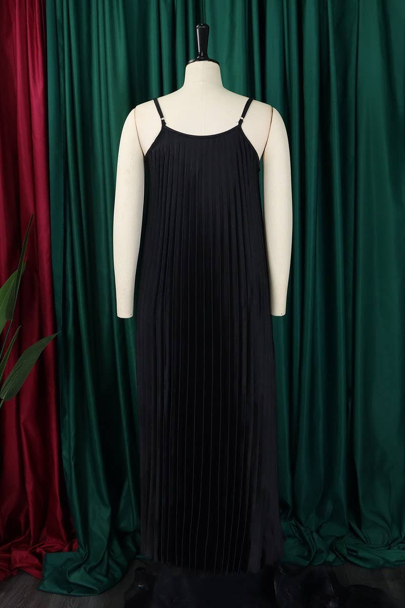CWDMD1722_PLUS SIZE SLING PLEATED LONG DRESS