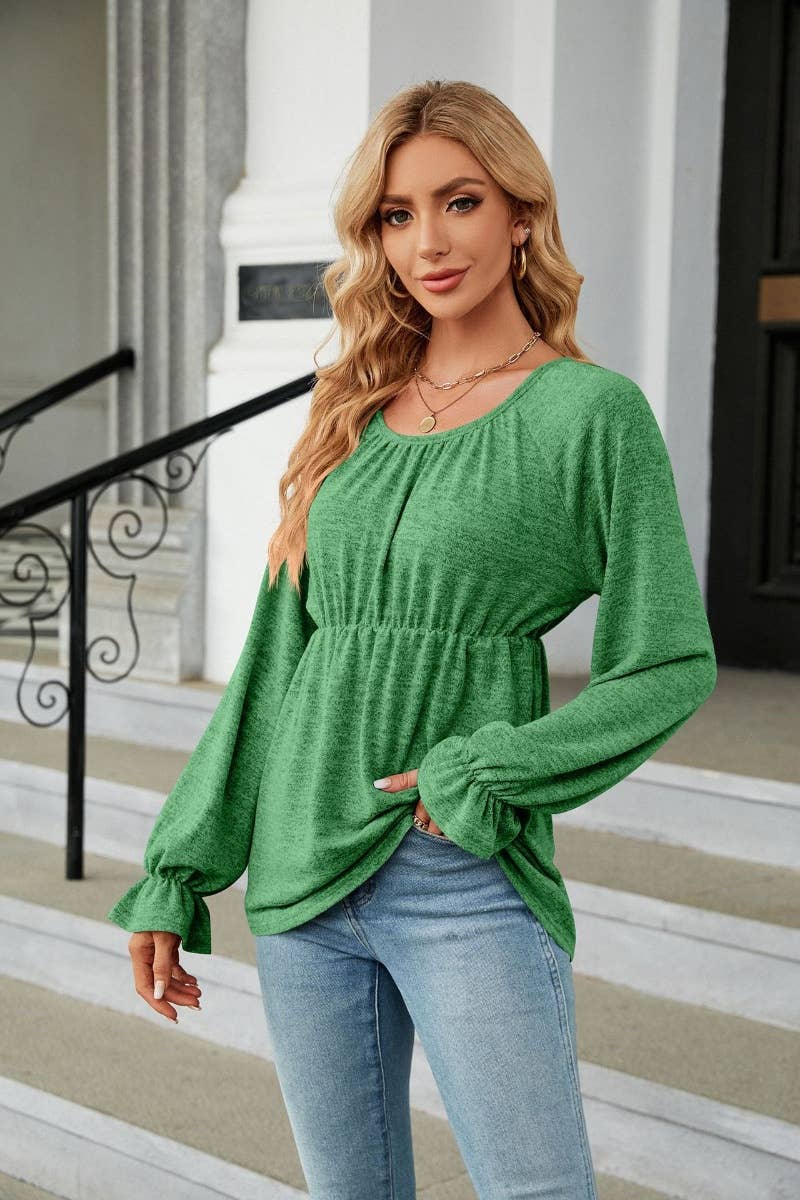 CWTBLL2828_FALL CREW NECK LONG SLEEVE WAISTBAND TOP
