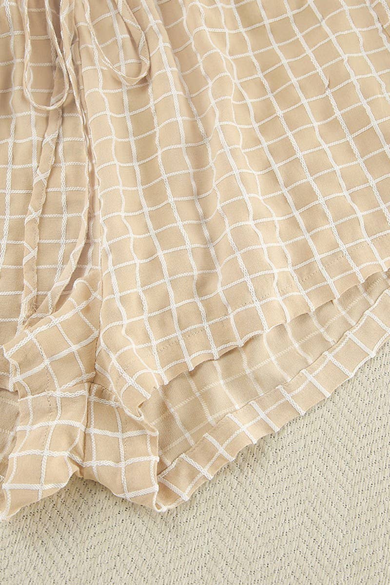 CWSPJ0251_PLAID LONG-SLEEVED SHORTS PAJAMAS TWO-PIECE SET