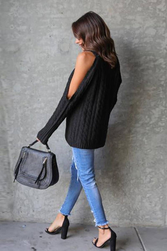 CWOSWL6650_CREW-NECK OFF-SHOULDER LONG-SLEEVED SWEATER