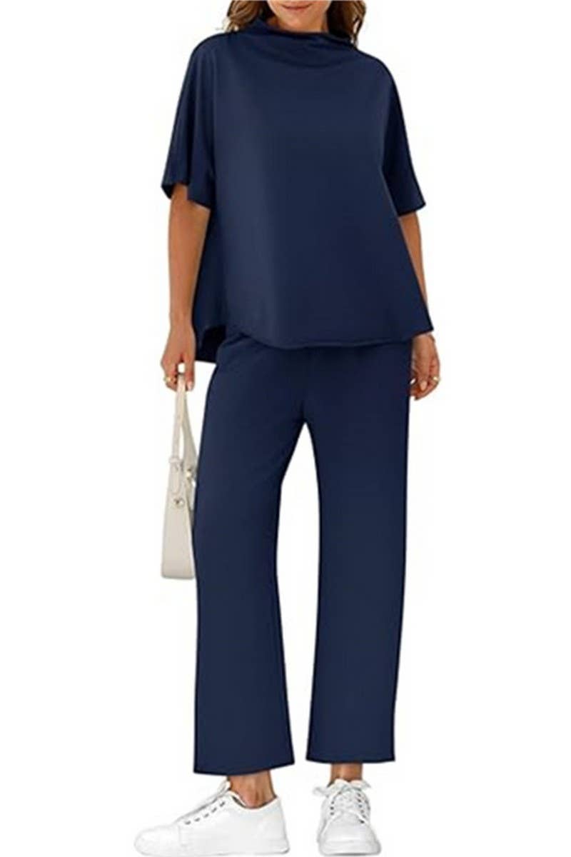 CWSTB1607_HIGH COLLAR BAT TOP NINE CROPPED PANTS SET