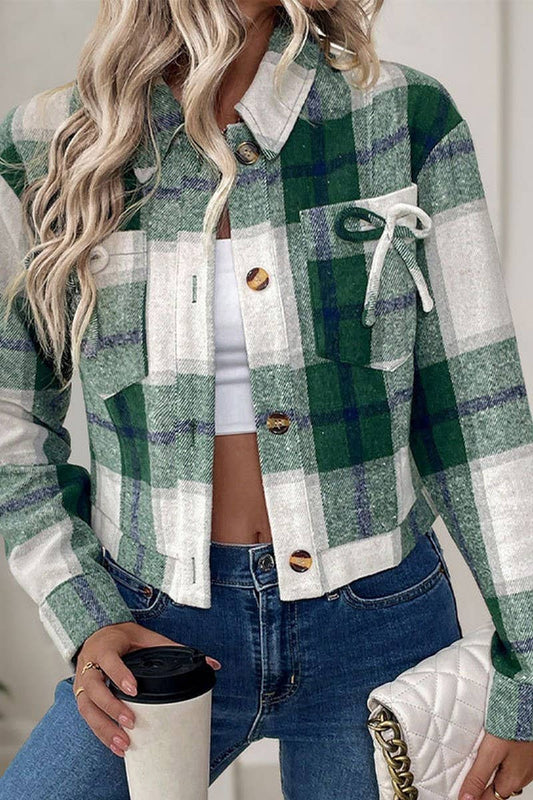 CWOCO1161_AUTUMN AND WINTER SHORT PLAID RETRO BOW COAT