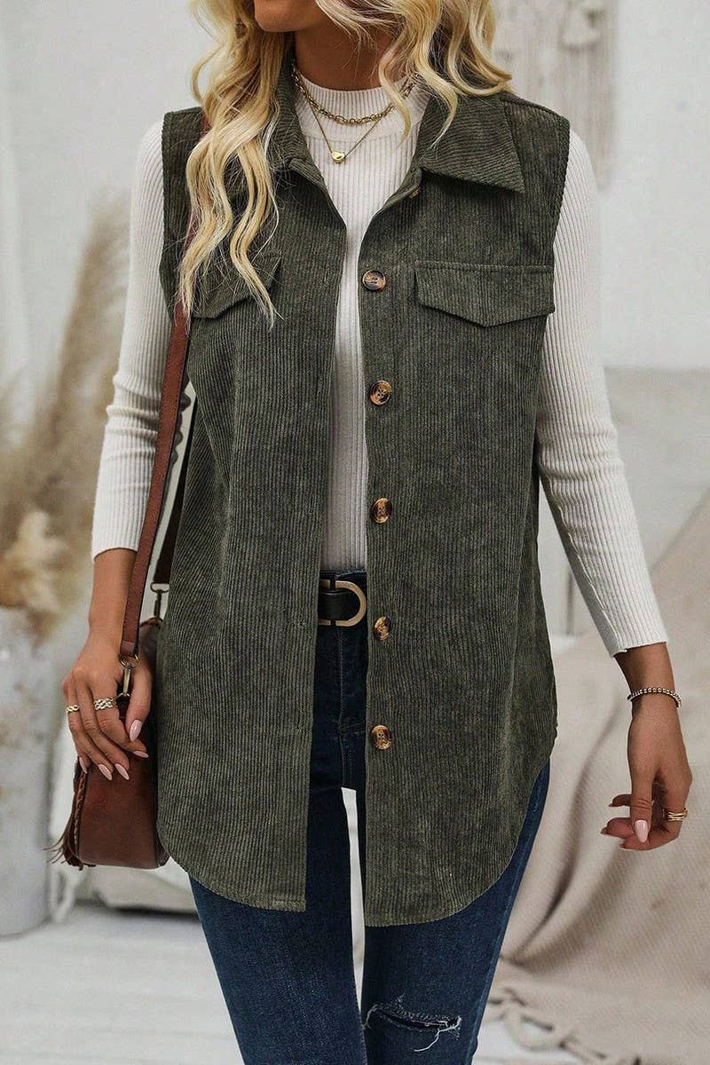 CWOV00142_CORDUROY LAPEL MID-LENGTH CASUAL VEST