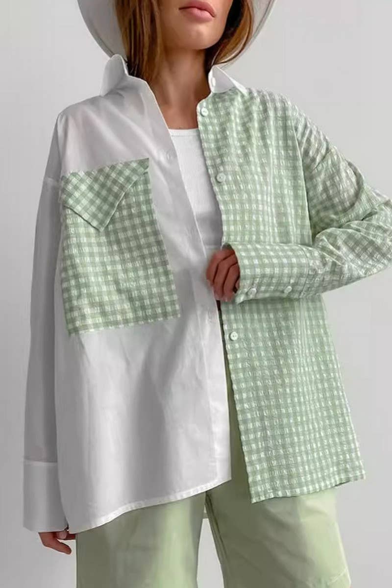 CWTBLL00614_DESIGNED PATCHWORK LONG-SLEEVED PLAID SHIRT