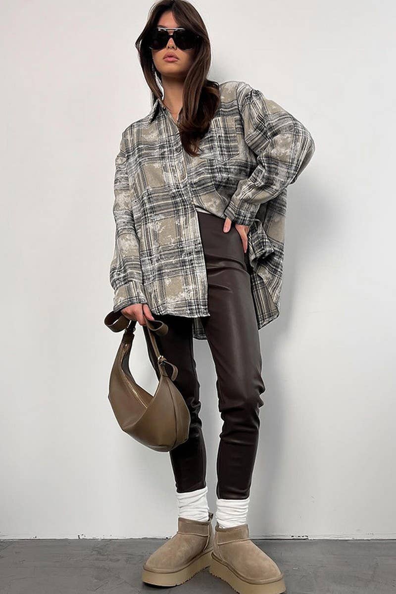 CWTBLL553_VINTAGE LOOSE COTTON PLAID LONG-SLEEVED SHIRT