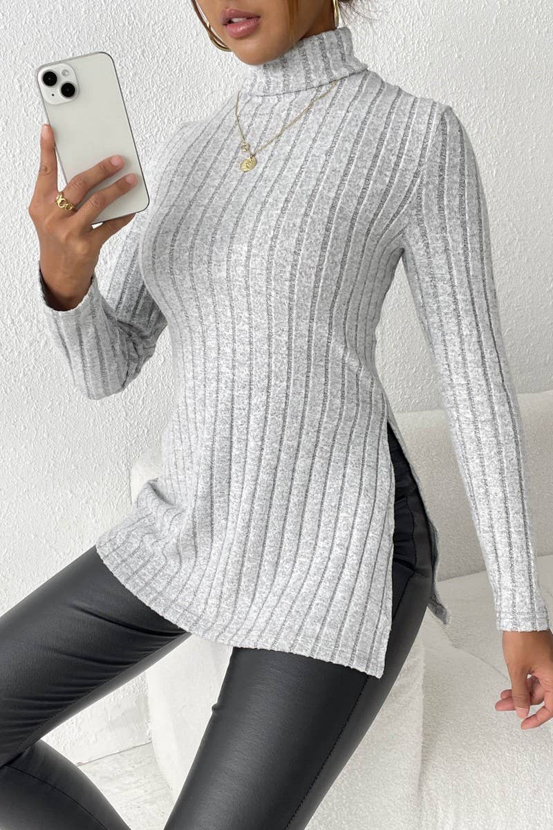 CWTTL1315_Turtle Neck Long Slv With Side Slit Pullover Top