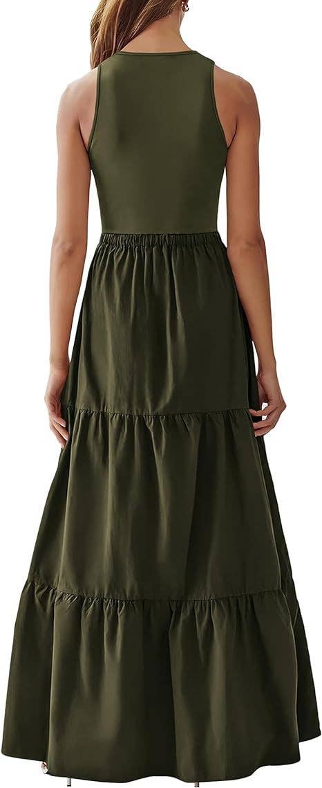 Crew-neck patchwork pit strip vest dress