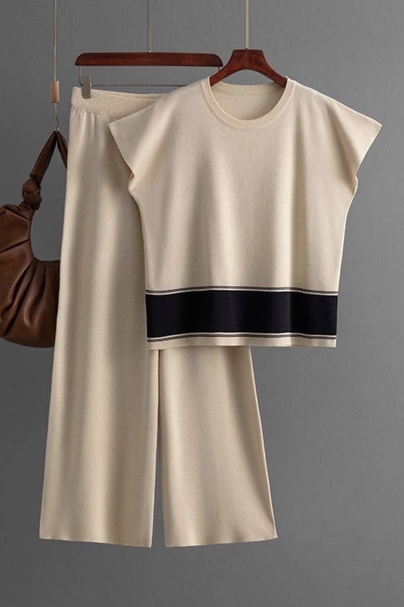 CWSTB00423_LOOSE HIGH WAIST WIDE LEG PANT TWO-PIECE SET