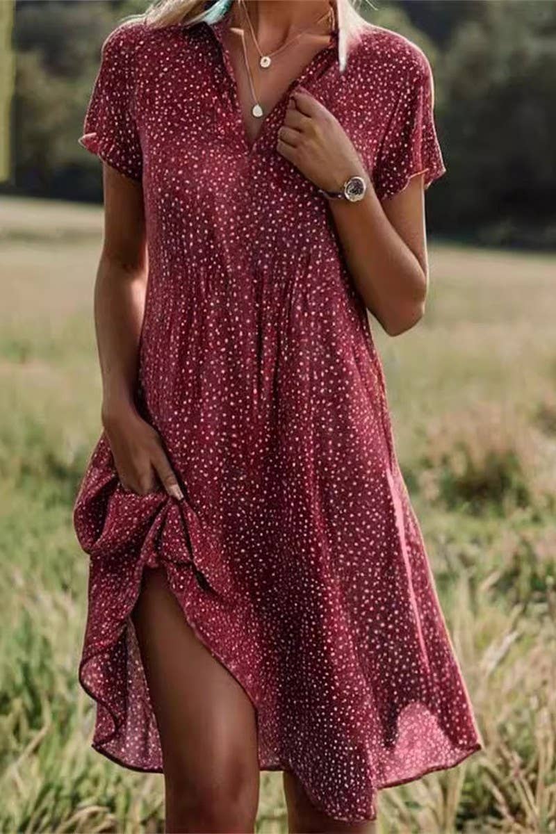 CWTDSS0060_LOOSE V-NECK PRINTED POLKA DOT SHIRT DRESS