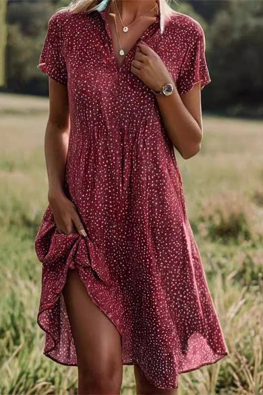 CWTDSS0060_LOOSE V-NECK PRINTED POLKA DOT SHIRT DRESS