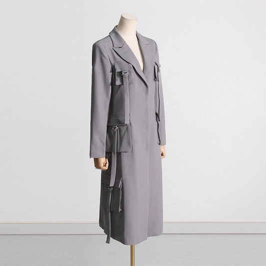 Long Sleeve Longline Blazer with Tassel & Pockets