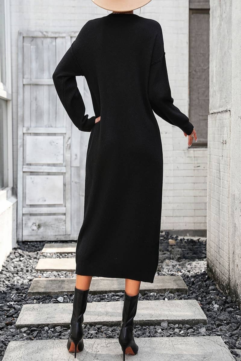 CWDMD538  Long Sleeve Loose V-Neck Button Tops Long Sweater