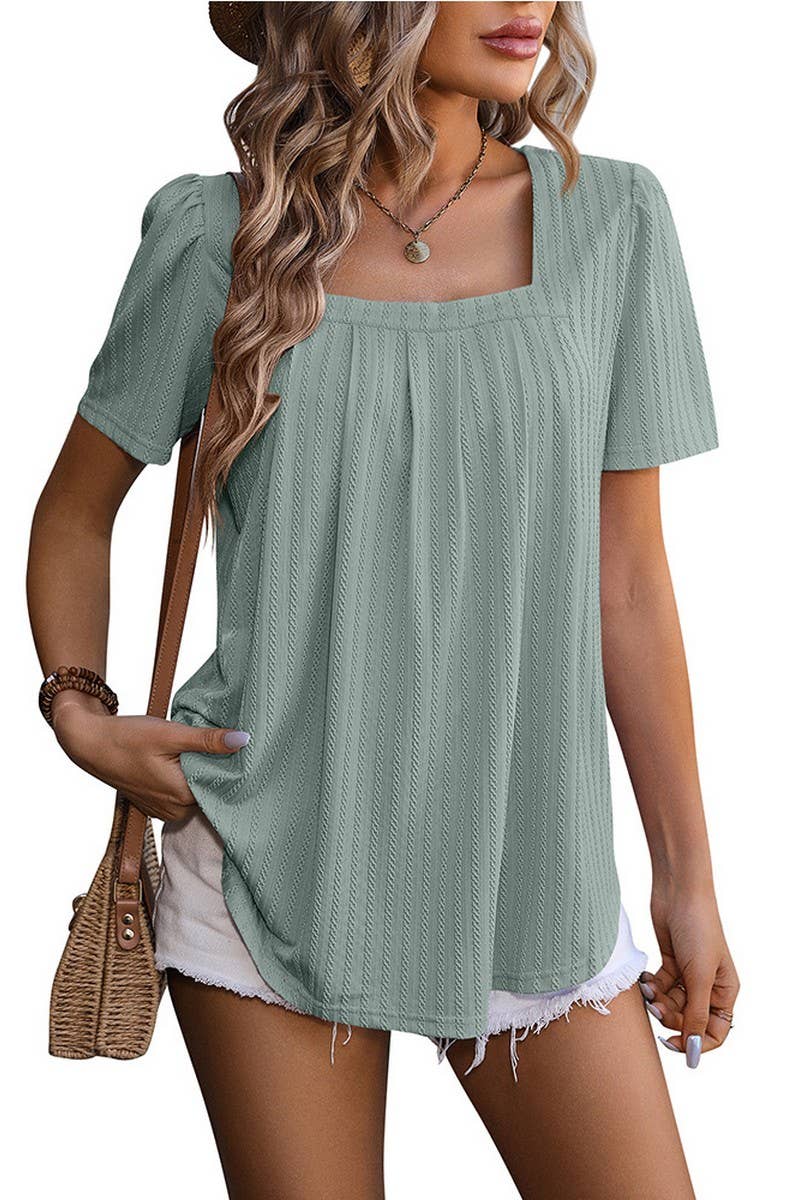 CWTBLS0911_PUFFED SLEEVE SQUARE COLLAR PRESSED T-SHIRT