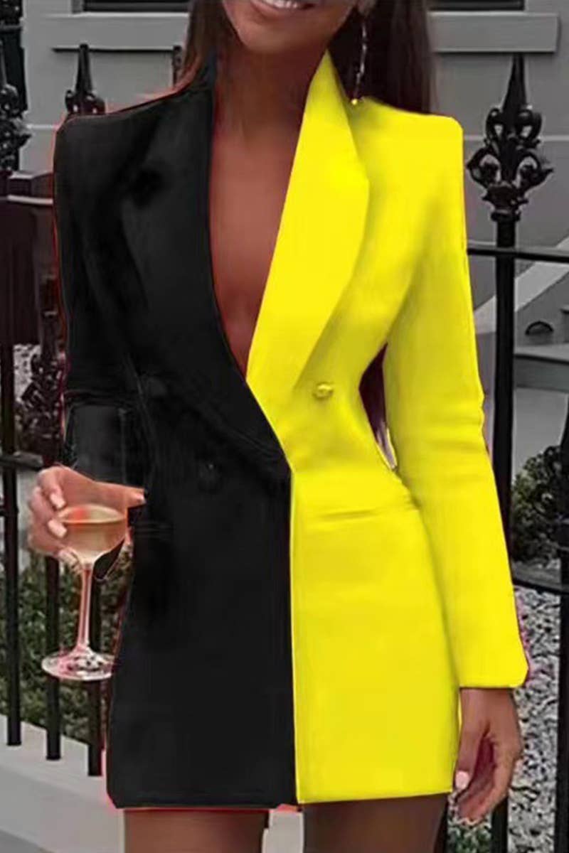 COLOR CONTRAST PATCHWORK LAPEL PROFESSIONAL SUIT