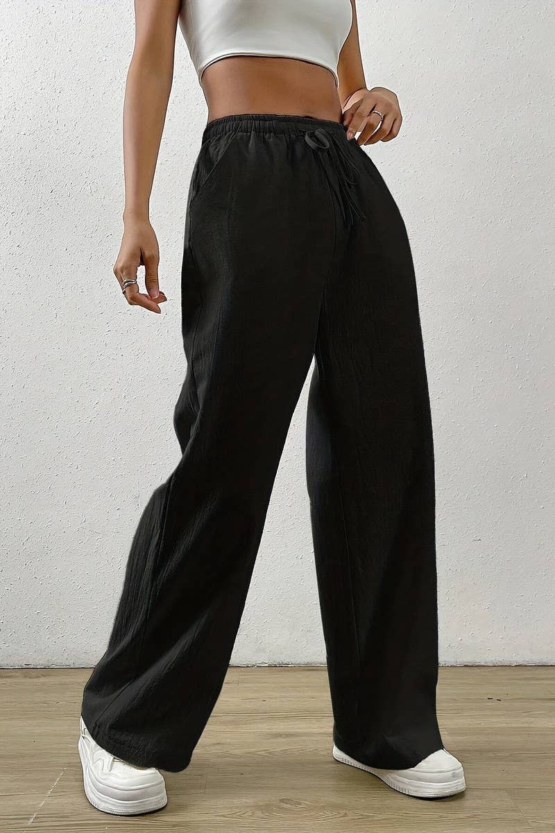 CWBLP2092_SOLID COLOR DRAWSTRING WAIST WIDE LEG PANTS