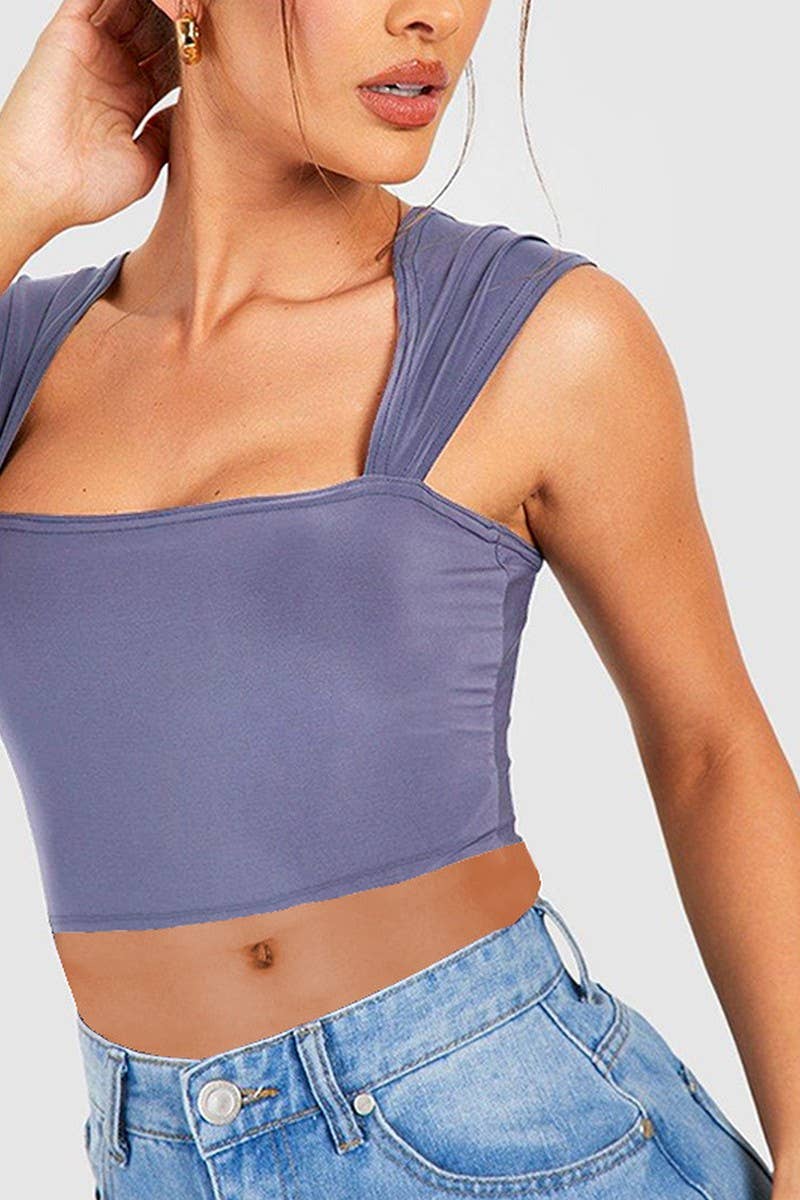 CWTTK0841_SLIM FIT NAVEL-EXPOSED SLEEVELESS TANK TOP