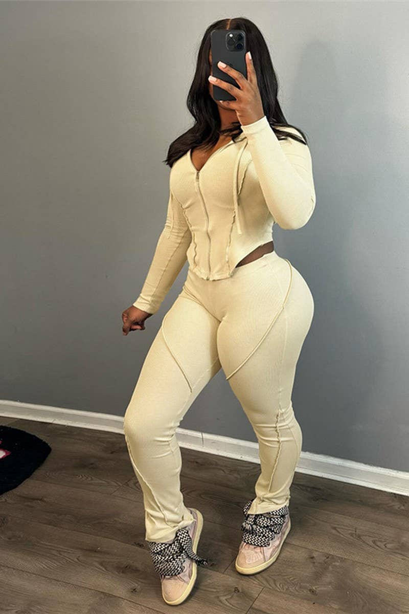 CWSTB1492_HOODED ZIPPER LONG SLEEVE PANTS TWO-PIECE SET