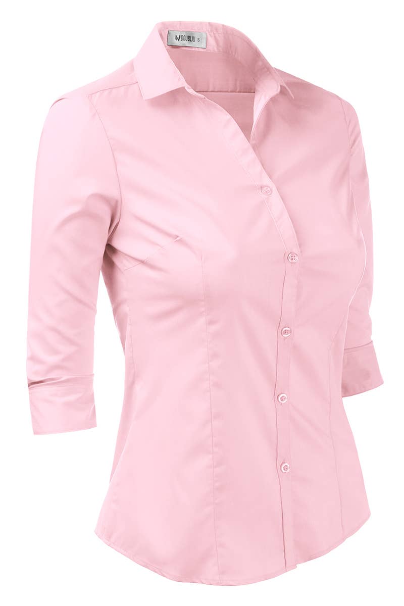 CWTSTL709_3/4 Sleeve Button Down Collar Shirt Blouse